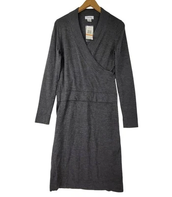 NWT Calvin Klein VTG Graphite Heather Merino Wool Wrap-Style Dress Size Small - Image 1 of 4