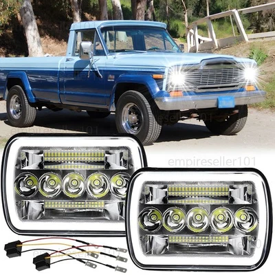 Fit Jeep J10 J20 Pickup 1979-1988 5x7" 7x6inch Led Headlight Hi/Lo Halo DRL Beam - Image 1 of 4