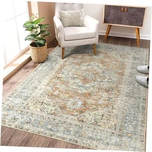 Tribal Area Rug 5x7 Washable Vintage Floral Indoor Oriental Accent Orange - Picture 1 of 8