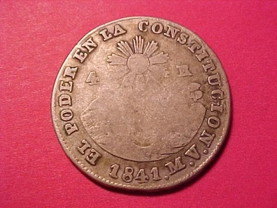 ECUADOR QUITO 4 REALES SILVER 1841-MV NICE ORIGINAL - Image 1 of 2