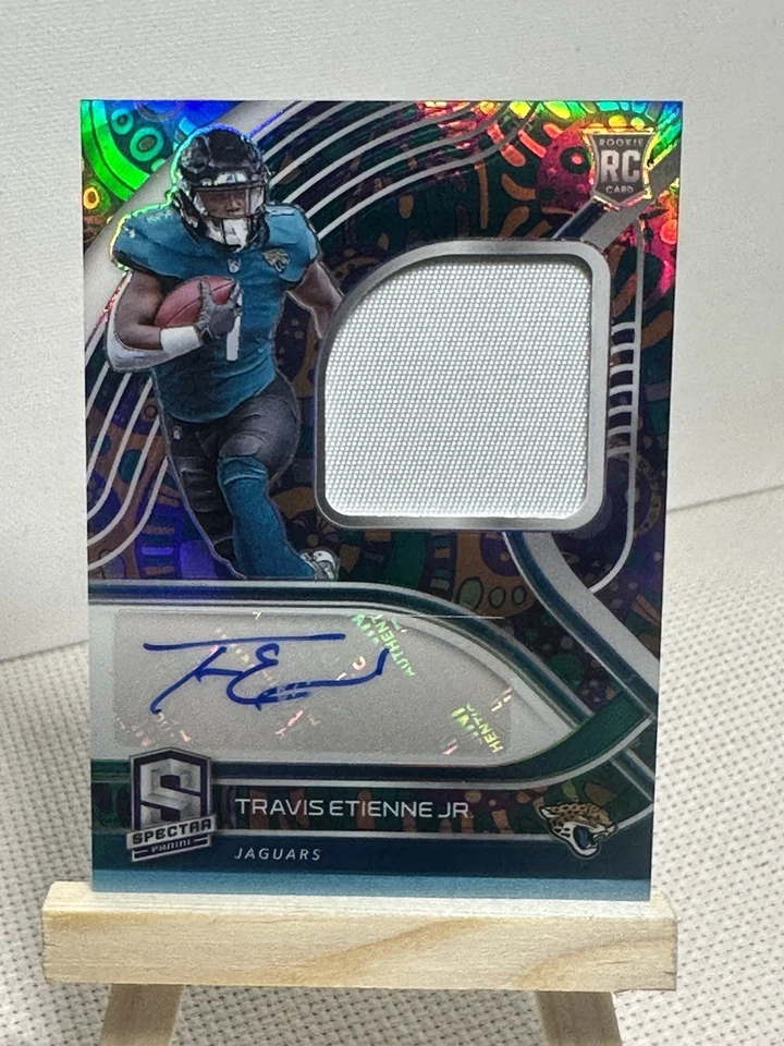 Travis Etienne 5/5 Bookend Rookie Patch Autograph Psychedelic Prizm 2021 Spectra - Image 1 of 4