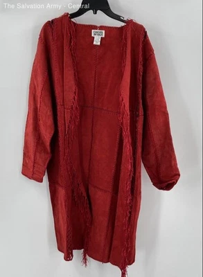 Abrigo Chico's Design Mujer Rojo Manga Larga Exterior Flecos Frente Abierto Talla 3 Foto 1 de 4