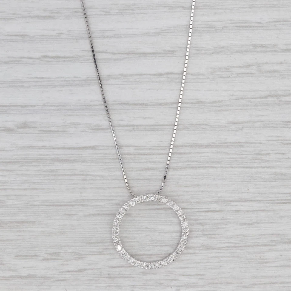 Collar colgante círculo de diamantes de 0,50 quilates de oro blanco de 14 k cadena de caja de 20" Foto 1 de 4