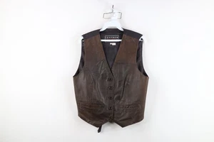 Vtg 90s Streetwear Womens XL Distressed Buckle Back Leather Vest Jacket Brown - Picture 1 of 15