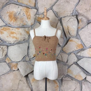 Ralph Lauren c. anni 90 ricamato posies maglione lana canotta cammello | S - Foto 1 di 5
