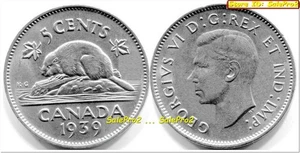 CANADÁ 1939 REY CANADIENSE GEORGE VI CASTOR DE NÍQUEL DE COLECCIÓN RARA MONEDA DE 5 CENTAVOS - Imagen 1 de 2