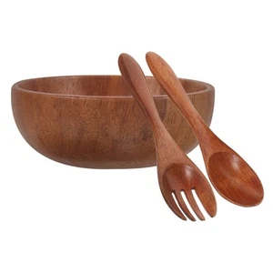 Large Bowl Wooden Fruit Salad Set Baby with Servers Kawaii Serving Utensils - Picture 1 of 12