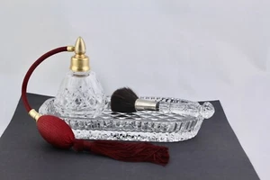 Waterford Crystal Vanity Set Makeup Brush Tray Perfume Atomizer - Picture 1 of 12