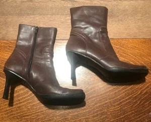 Amanda Smith Women’s 7 M Leather Boots Booties 3” Heel Ankle Square Toe Side Zip - Picture 1 of 12