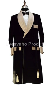 Men Long Coat Black Smoking jacket Elegant Luxury Designer Party Wear Blazer UK - Picture 1 of 5