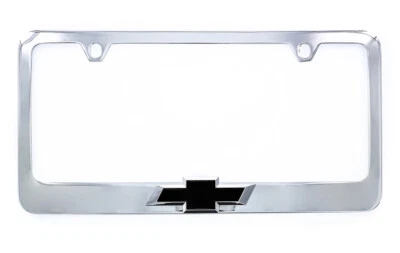3D Chevy Black Bowtie Chrome Plated Metal License Plate Frame Holder wide bottom - Image 1 of 4