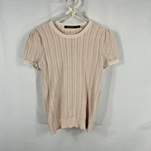 Lauren RL Strickpullover Blush Pink/Weiß Akzente Puffärmel Gr. Lg Old Money - Bild 1 von 11