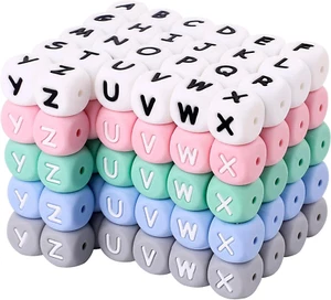 130Pcs Silicone Letter Beads Bulk - 12Mm Square Letter Silicon Beads for Keychai - Picture 1 of 12