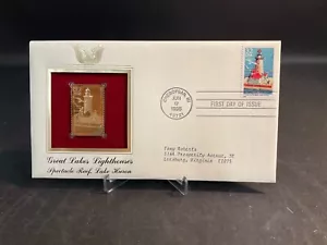 1995 PCS Great Lakes Lighthouses Spectacle Reef 32¢ FDC 22K Gold Stamp Replica - Picture 1 of 3
