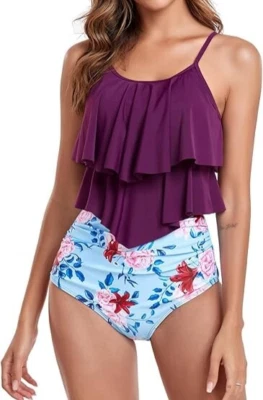 2 Piece Tummy Control High Waist Bikini Swimsuit Swim Dress Cups B-C Size XL 16 - Image 1 of 4