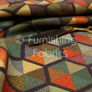 Purple Multicolour Chenille Upholstery Curtain Fabric Geometric Hexagon Pattern - Picture 1 of 5