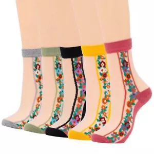 Women Sheer Socks Flower Sheer Ankle Socks Floral Transparent Mesh Socks Colo... - Picture 1 of 7