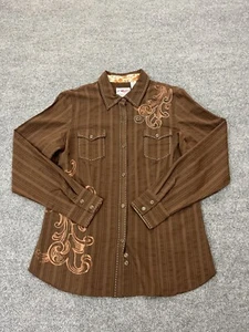 Vtg Embroidered Western Bolero Rodeo Cowboy Shirt L Retro Floral Cuff Farm Brown - Picture 1 of 11