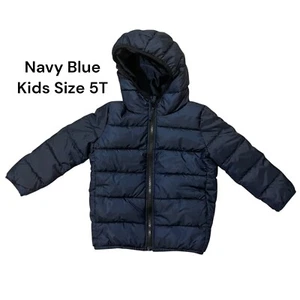 Kids Size 5T School Uniform Navy Blue Girl Boy Winter Puffer Jacket Hooded Zip - Picture 1 of 4