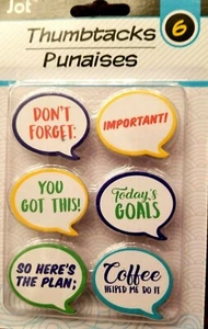 Thumb Tacks Push Pins Home Office set of 6 with Messages IMPORTANT! DON'T FORGET - Picture 1 of 3