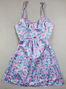 Floral Print Mini Dress Spaghetti Strap Cutout A Line Womens Colorful - Picture 1 of 7