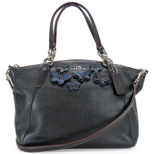 USED COACH Handbag F59354 leather black Butterfly motif - Picture 1 of 15