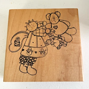 Finders Keepers Rubber Stamp Country Angel with Bear 1995 - Snowman & Hearts - Picture 1 of 6