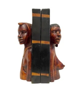 Exquisitos sujetalibros de escultura busto de madera tallada a mano arte africano del siglo XIX. - Imagen 1 de 8