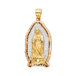 GOLD - 14K Two Tone Gold Religious Guadalupe Pendant - Picture 1 of 4