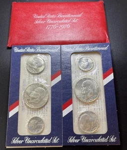 Lot Of (2) 1976 S USMint Bicentennial Silver Proof Uncirculated 3 Coin Set OGP - Picture 1 of 19