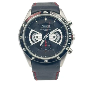 Accurist Chronograph 100M Watch Black Dial Red Stitch Strap – Working - Picture 1 of 6