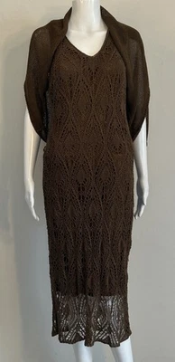 Jones Of New York Collection Brown Crochet Knit Dress & Shawl Women’s Size L - Image 1 of 4