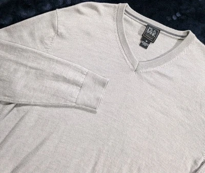 Jos A. Bank Sweater Mens Size 2XB Gray Merino Wool Knit Pullover V-Neck - Image 1 of 4