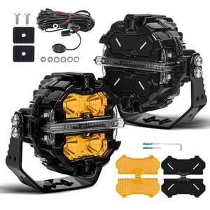 LED Light Pods 3.5" Round Driving Auxiliary Lights White+Amber DRL + Light Cover - Picture 1 of 7