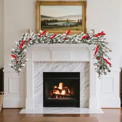 Guirnalda de pino nevado de Navidad de hoja perenne esmerilada de 6 pies - 6 pies - blanco, verde, blanco  Foto 1 de 4