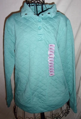 Pullover acolchado a presión verde azulado 1/4 para mujer de lona moderna talla S ¡NUEVO CON ETIQUETAS! Foto 1 de 3