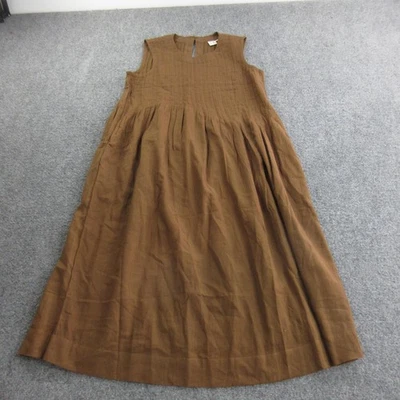 World of Crow Dress Womens XS Brown Sleeveless Cotton A-Line Midi Smock Pleated - Image 1 of 4