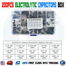 200PCS Electrolytic Capacitor Assortment Kit 0.1uF-220uF 15 Values BOX Arduino