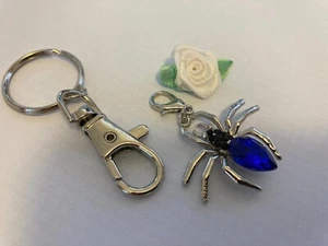 Keyring Bag Purse Red Rhinestone studded Blue Spider Silver tone GIFT - Picture 1 of 3