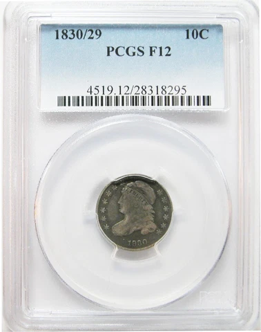 1830/29 10c Capped Bust Dime PCGS F-12 Cover
