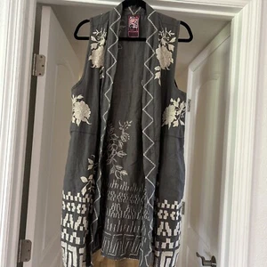 JOHNNY WAS JW Los Angeles Vest Women Small Embroidered Longline Open Front - Picture 1 of 5