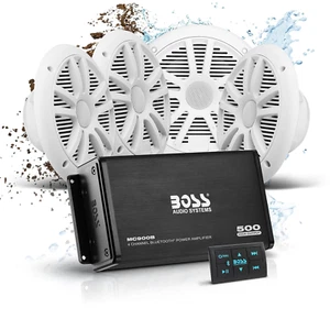 Marine Boat 6.5 Inch Speakers and 4 Channel Amplifier - 500 High Output, Blueto - Picture 1 of 7