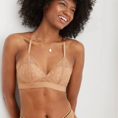 Nuevo con etiquetas Sujetador Aerie Nude Crema Real Power Inalámbrico Push Up Paisley Encaje - 36D Foto 1 de 4