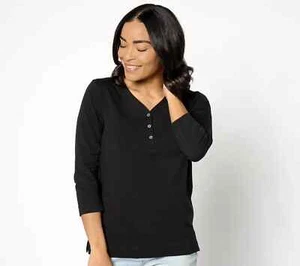 Prendas de algodón Cuddl Duds + Top Henley manga codo-negro-grande A630219 NUEVO - Imagen 1 de 2