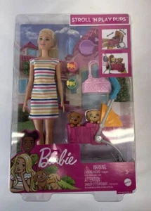 Barbie Stroll 'n Play Pups Playset W/ Blonde Barbie Doll, 2 Pups & Pet Stroller - Picture 1 of 2