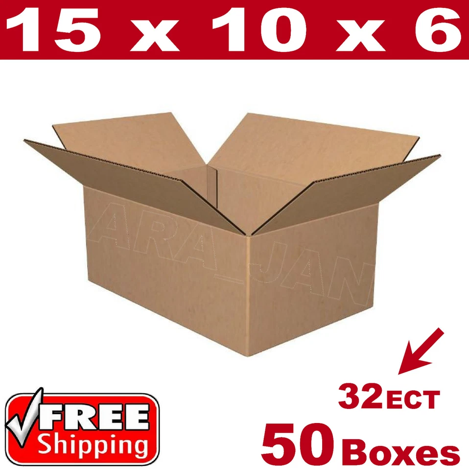 50- 15x10x6 Cardboard Boxes Mailing Packing Shipping Box 32ECT Corrugated Carton - Image 1 of 1
