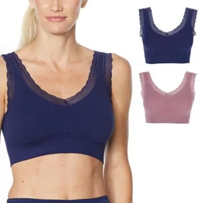 Sujetador Rhonda Shear 2pk "Forever Stretch" Ahh tejido acanalado con ribete de encaje 764-481, talla S Foto 1 de 4