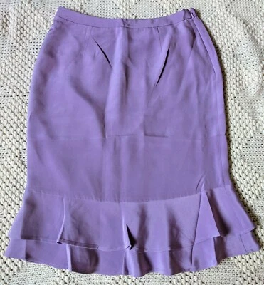Bloomingdales 100% seda lila pastel púrpura lápiz ondulante años 50 pin up falda 8 Foto 1 de 4