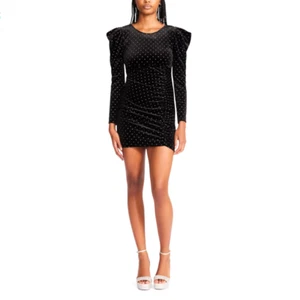 Betsey Johnson Power Sleeve Metallic Silver Dot Black Velvet Dress Size M - Bild 1 von 15