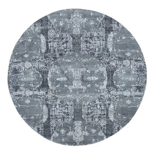 6'1"x6'1" Gray Wool and Pure Silk Jewellery Design Hand Knotted Round Rug R66778 - Picture 1 of 7